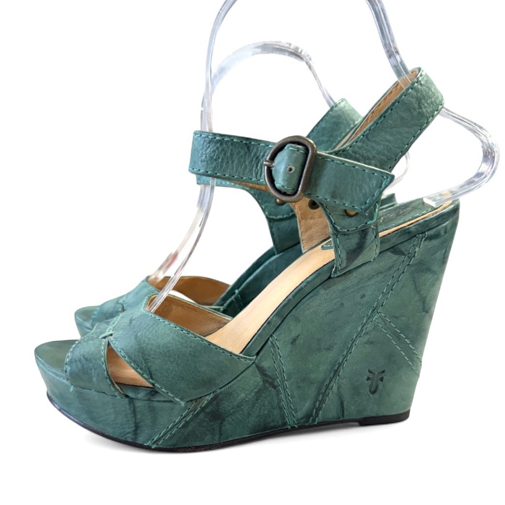 Frye Corrina Campus Teal Marble Wedge Sandals Size 7.5M - Picture 2 of 8